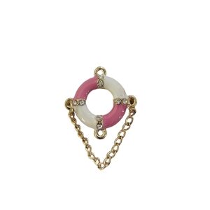 Lifesaver Gold Tone Pink White Rhinestone Charm